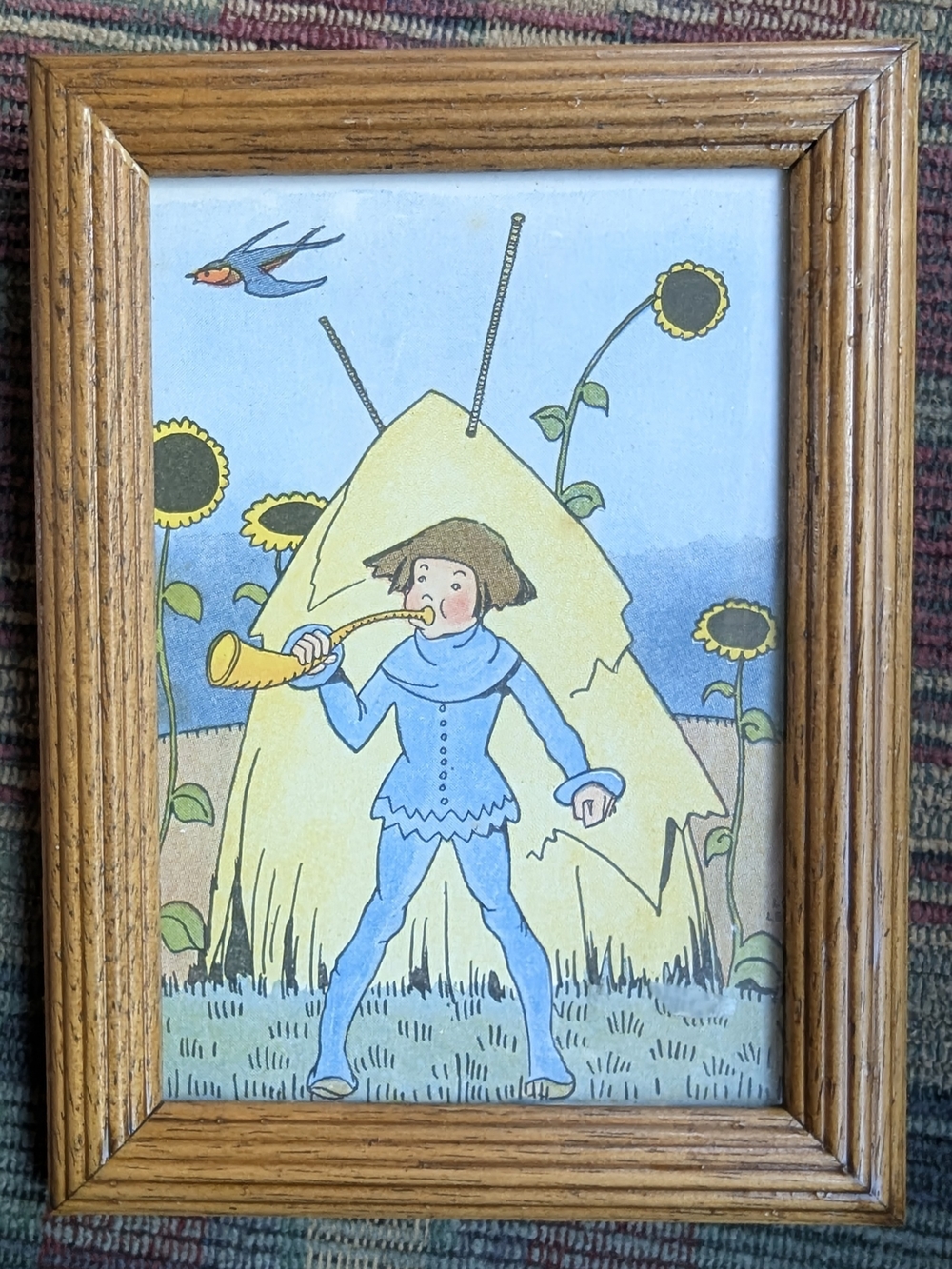 Vintage 1932 Lois L. Lenski “Little Boy Blue” Mother Goose Illustration — Framed